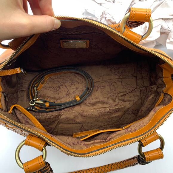 Patricia Nash Discovery Washed Woven Augusta Satchel Sun Orange Color - Picture 3 of 15